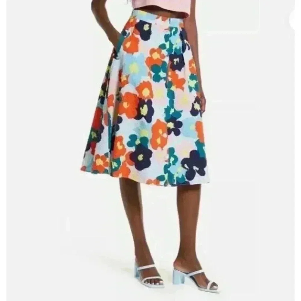 Nordstrom x Christina Martinez Skirt 14 Floral Print Lined Pockets Button Front